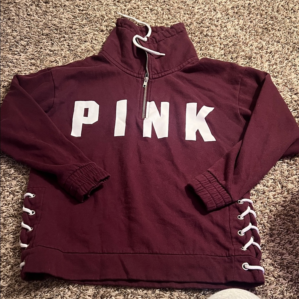 PINK Victoria's Secret Women's Burgundy Half-Zip Sweatshirt